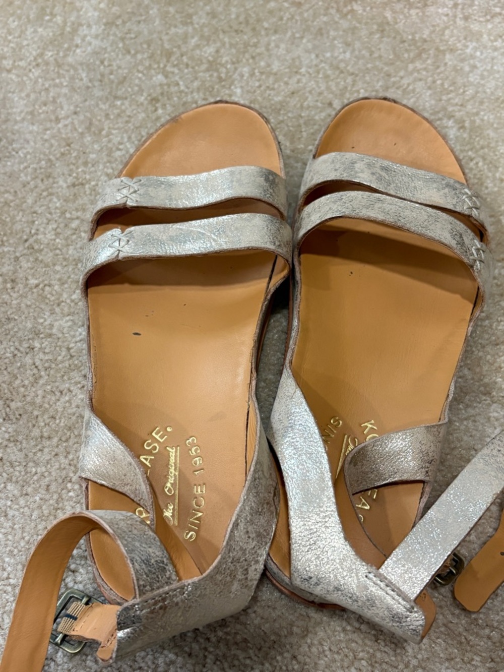 Kork-Ease Metallic Silver Double-Strap Slingback Sandals
